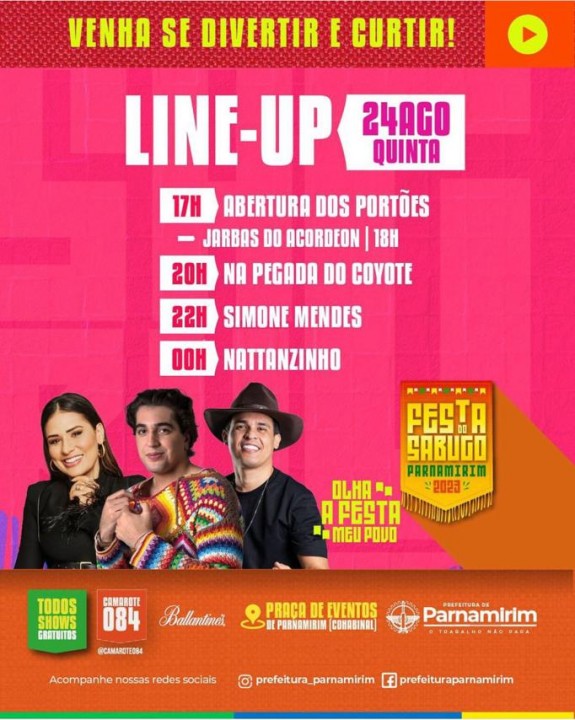 Nattanzinho, Simone Mendes e Na Pegada do Coyte são os shows principais da Festa do Sabugo desta quinta-feira (24)
