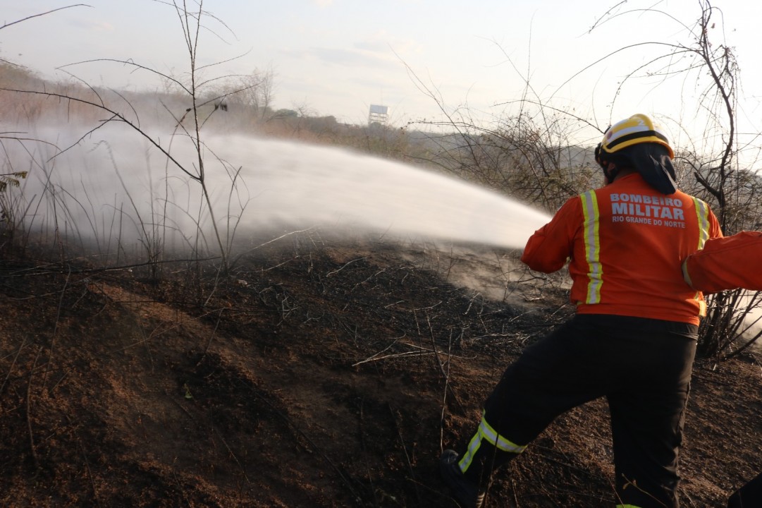 Corpo de Bombeiros combate incêndio em vegetação na rodovia Currais Novos-Acari e alerta para prevenção